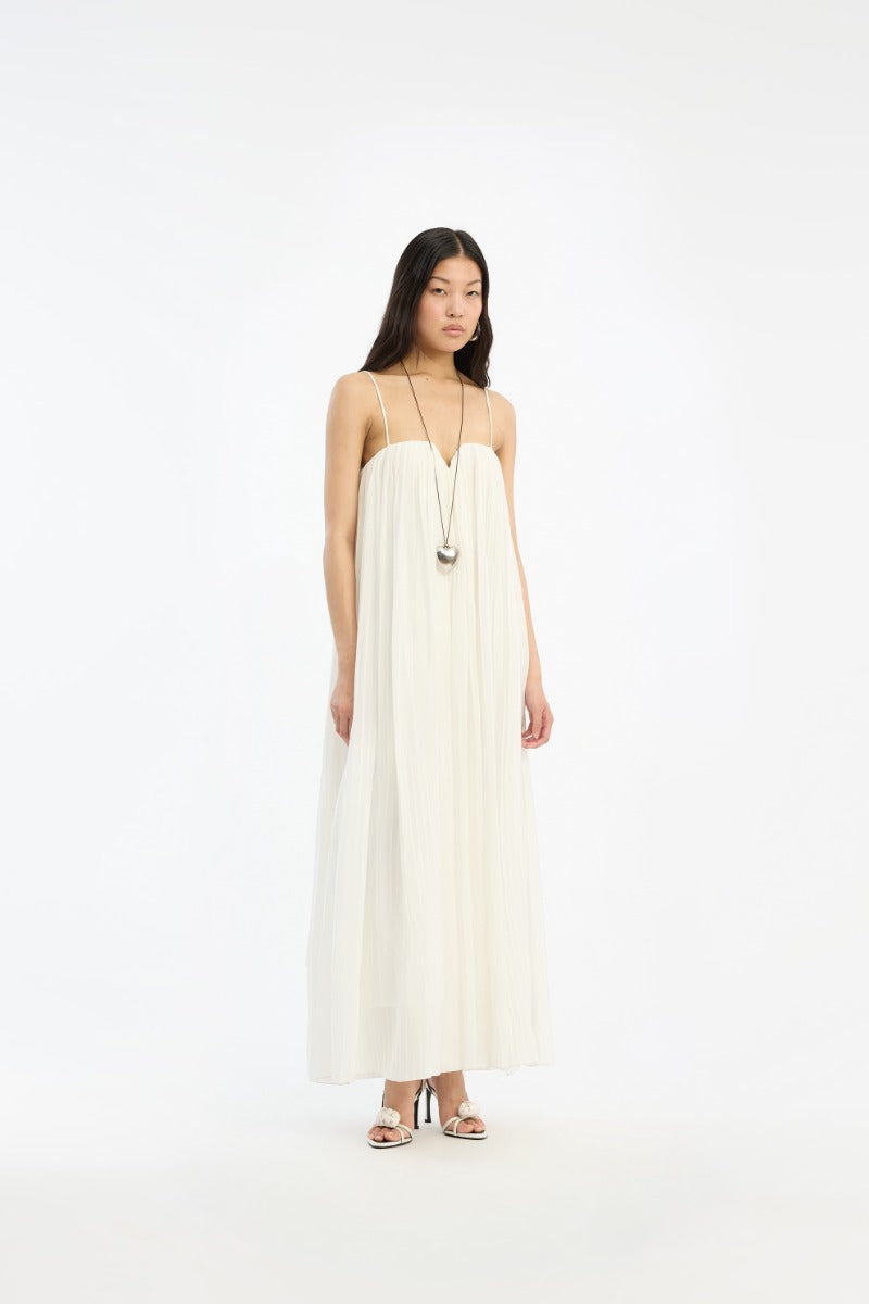 PLEATED MIDI STRAP DRESS