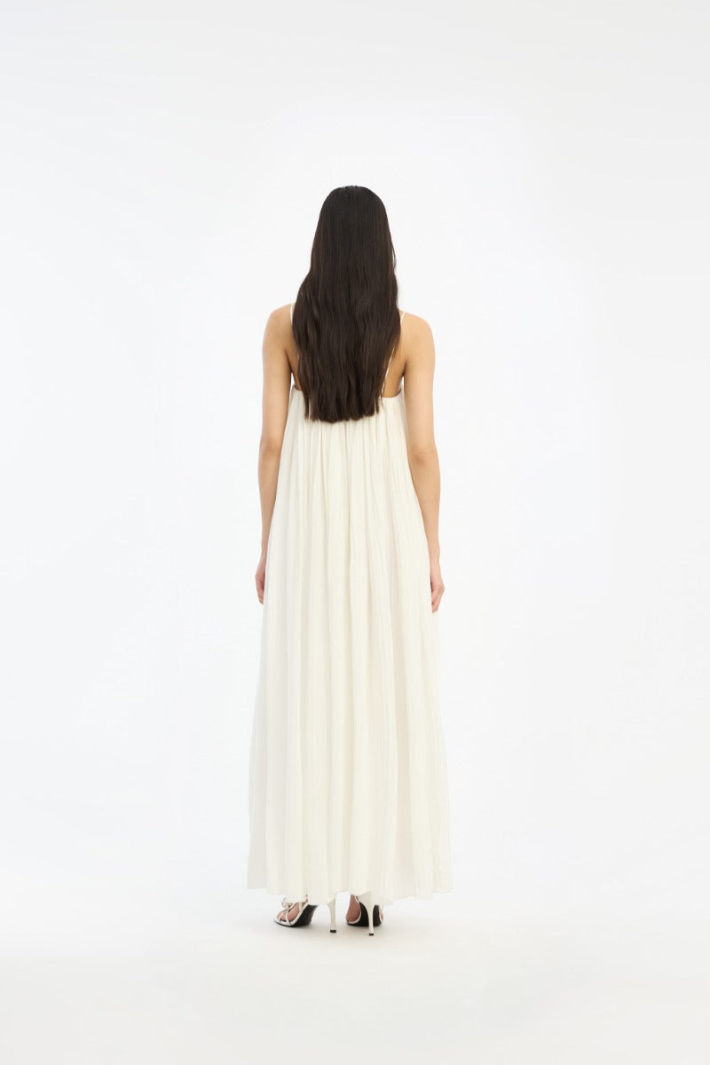PLEATED MIDI STRAP DRESS
