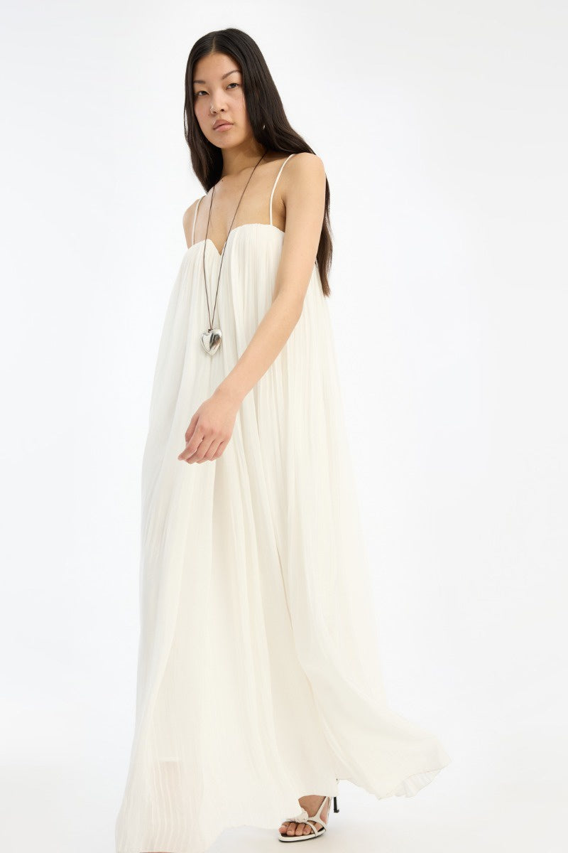 PLEATED MIDI STRAP DRESS