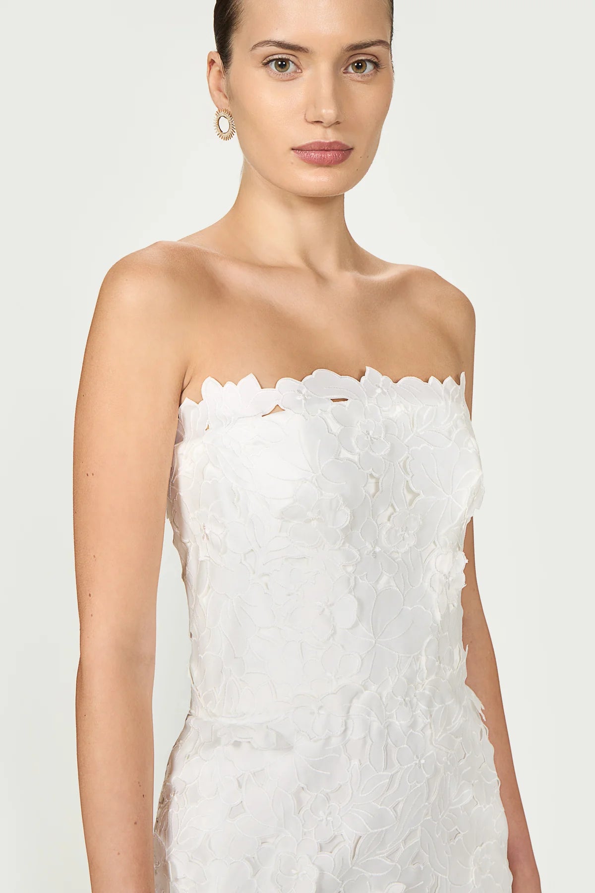 ASTELLE FLORAL CUT STRAPLESS DRESS OFF WHITE