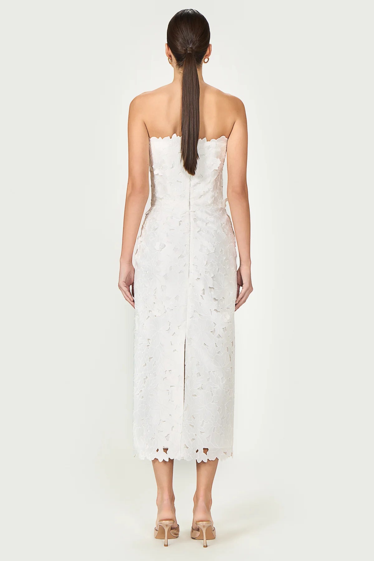 ASTELLE FLORAL CUT STRAPLESS DRESS OFF WHITE