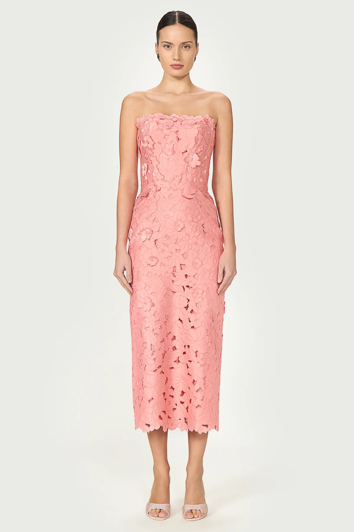 Astelle Floral Cut Strapless Dress PINK SORBET