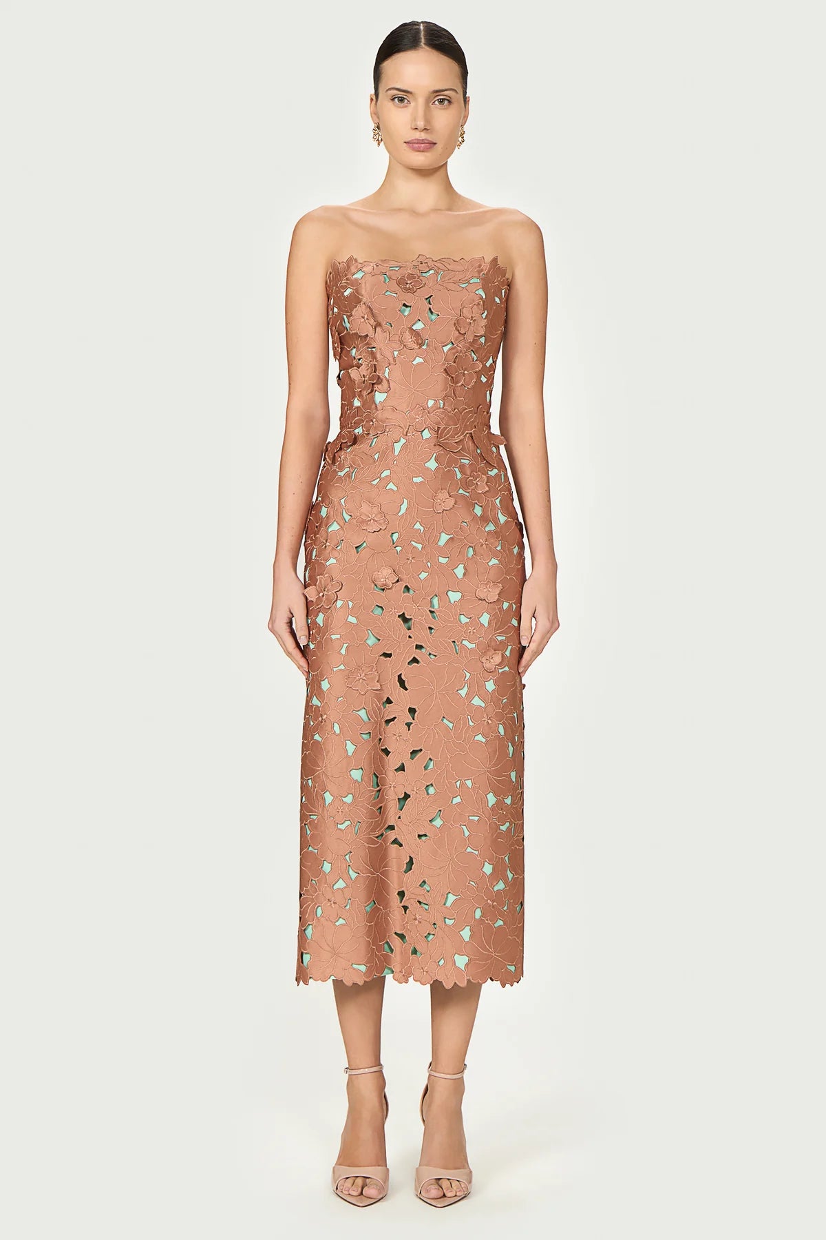 Zira floral cut strapless pencil dress
