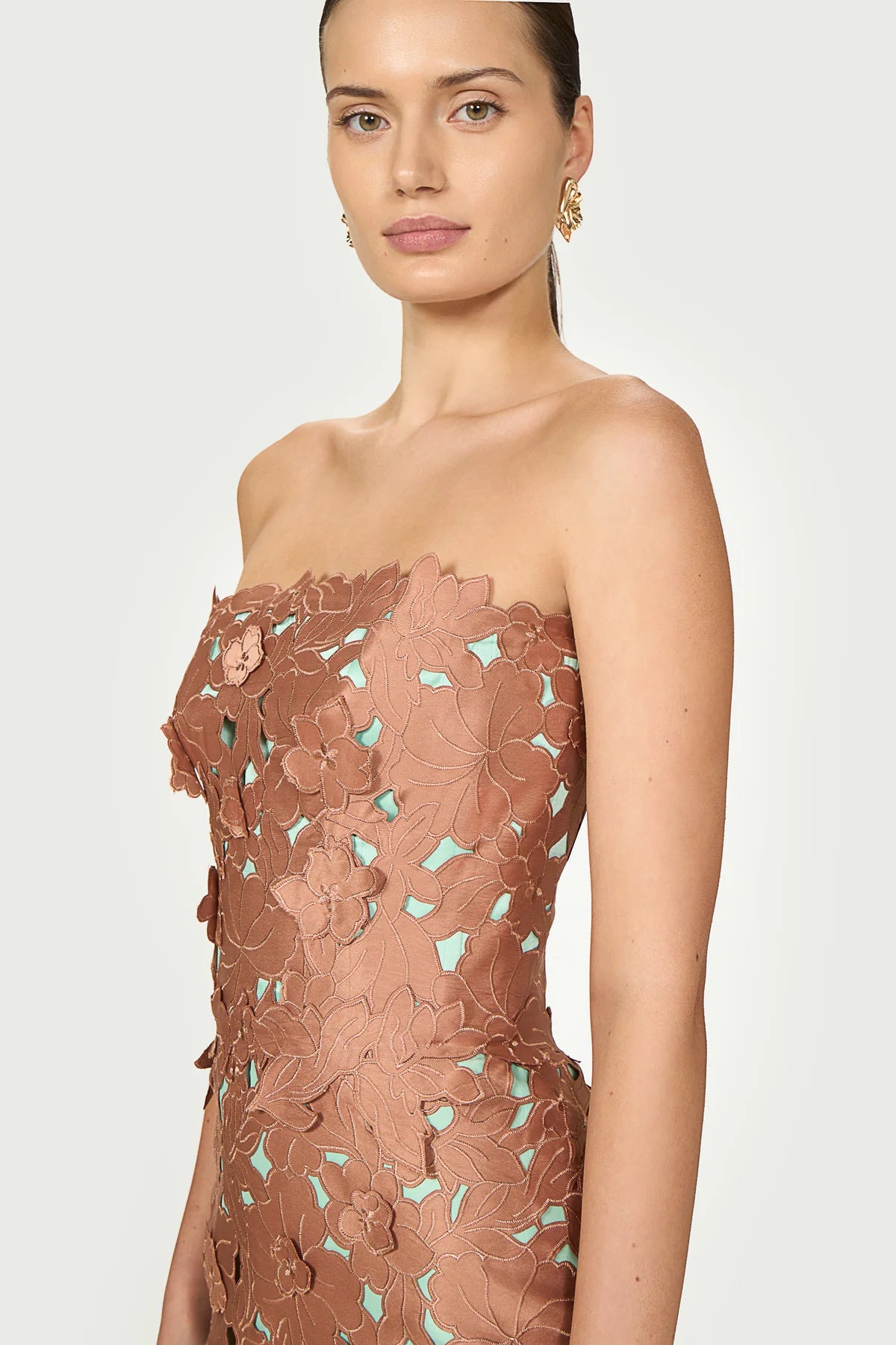 Zira floral cut strapless pencil dress