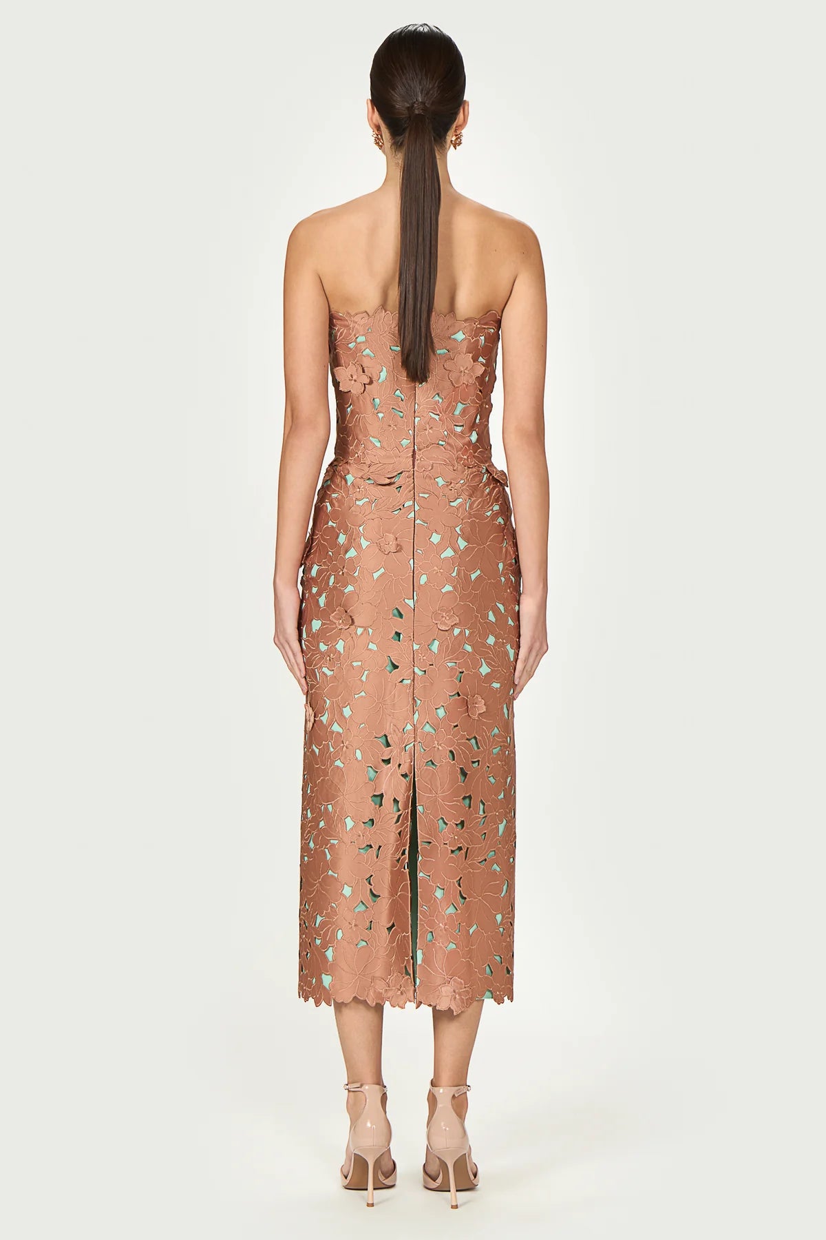 Zira floral cut strapless pencil dress