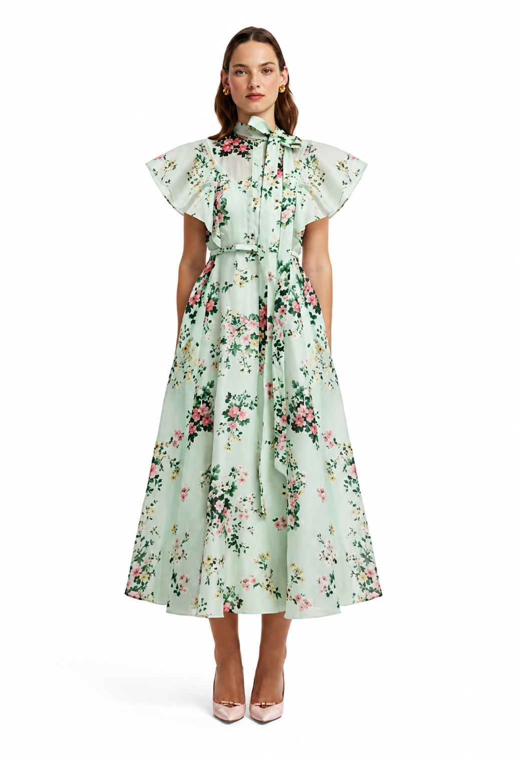 ELSIE FLUTTER SLEEVE MIDI DRESS
