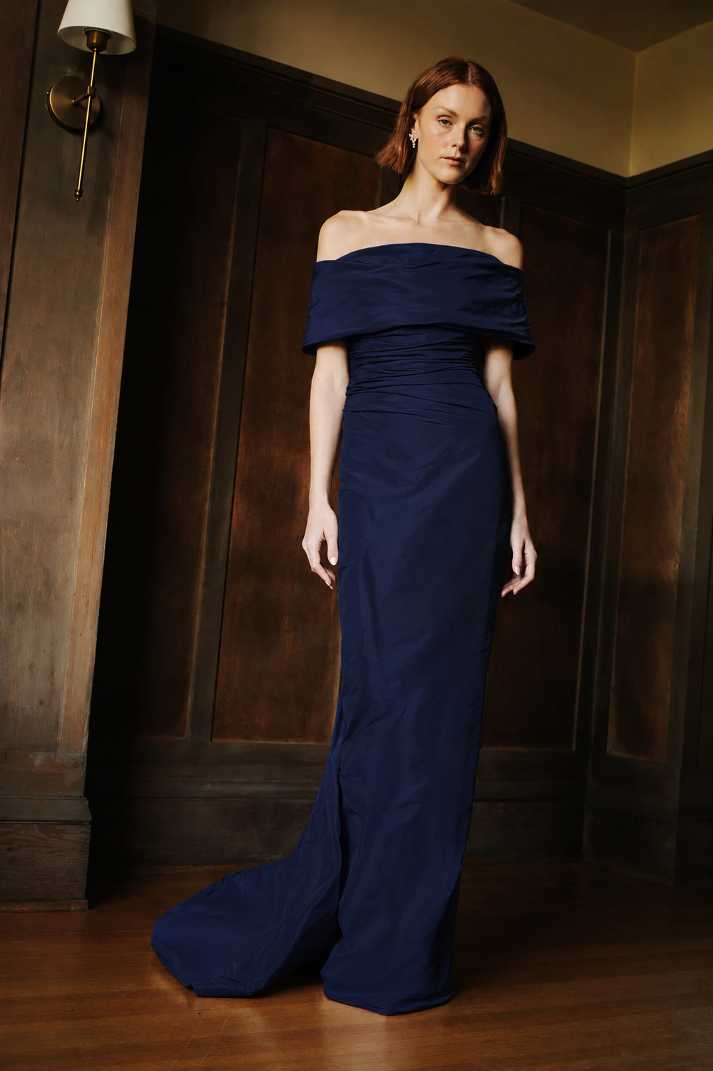Off Shoulder Back Drape Gown
