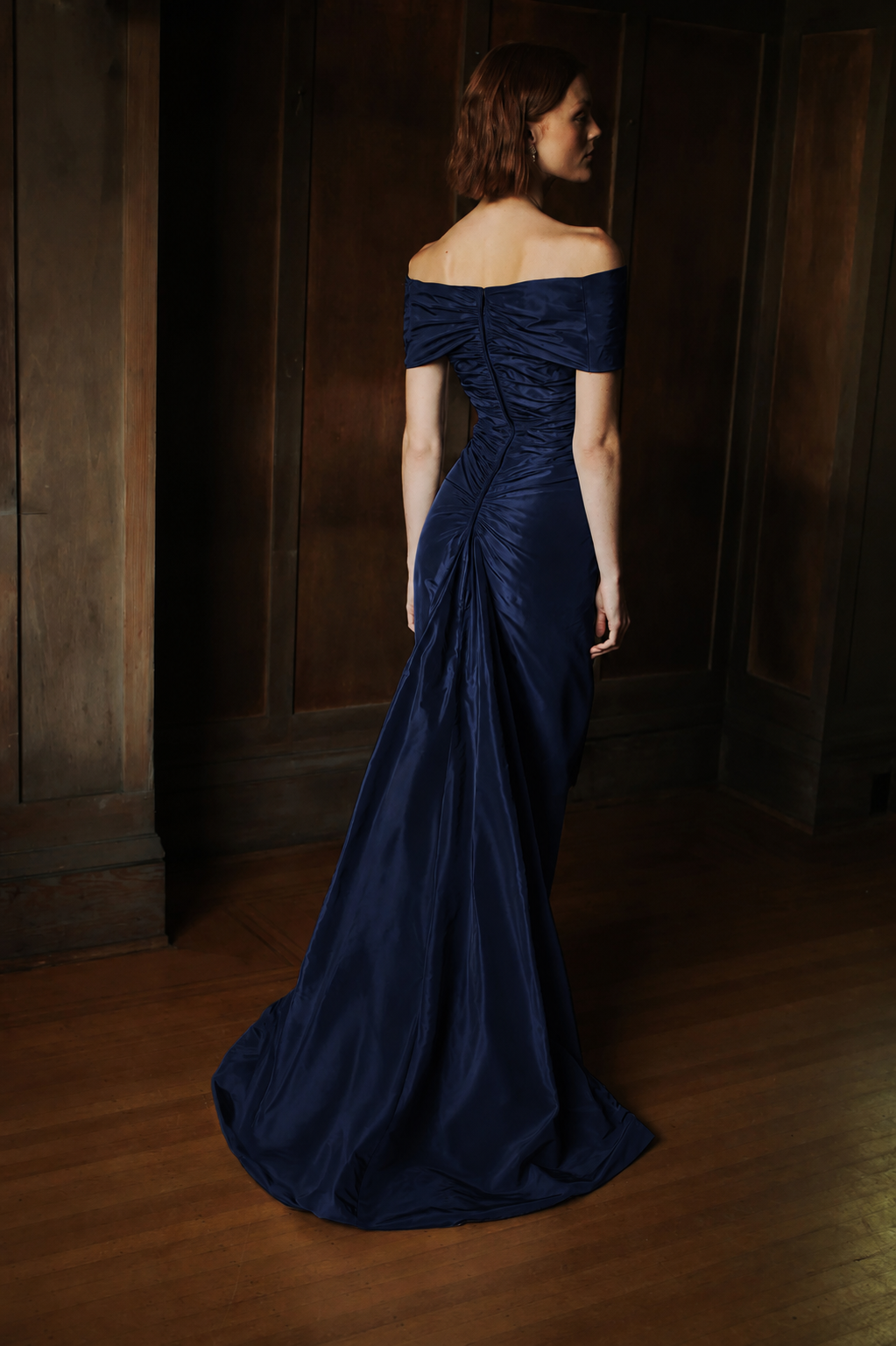 Off Shoulder Back Drape Gown