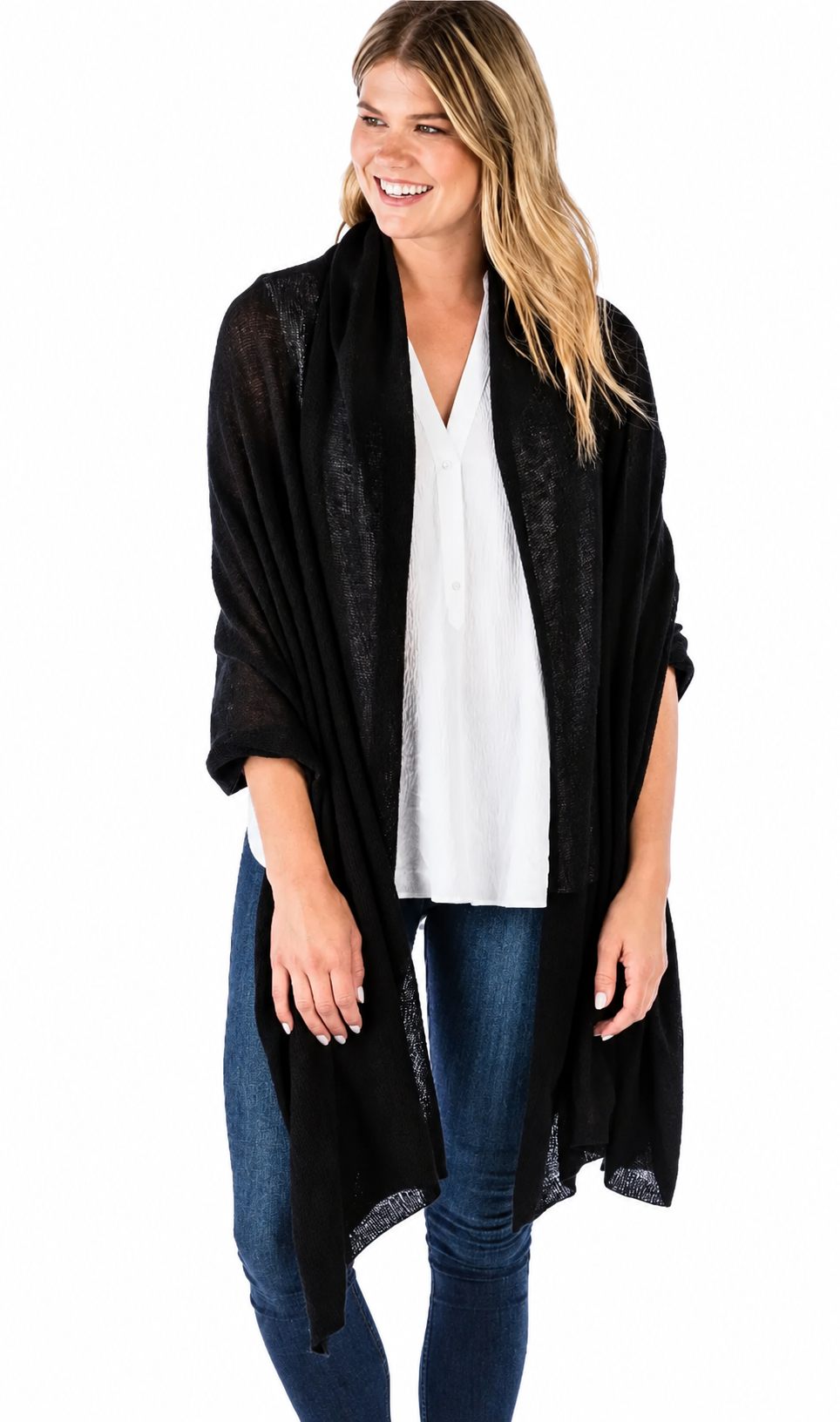 100% CASHMERE BREEZY TRAVEL WRAP IN EBONY