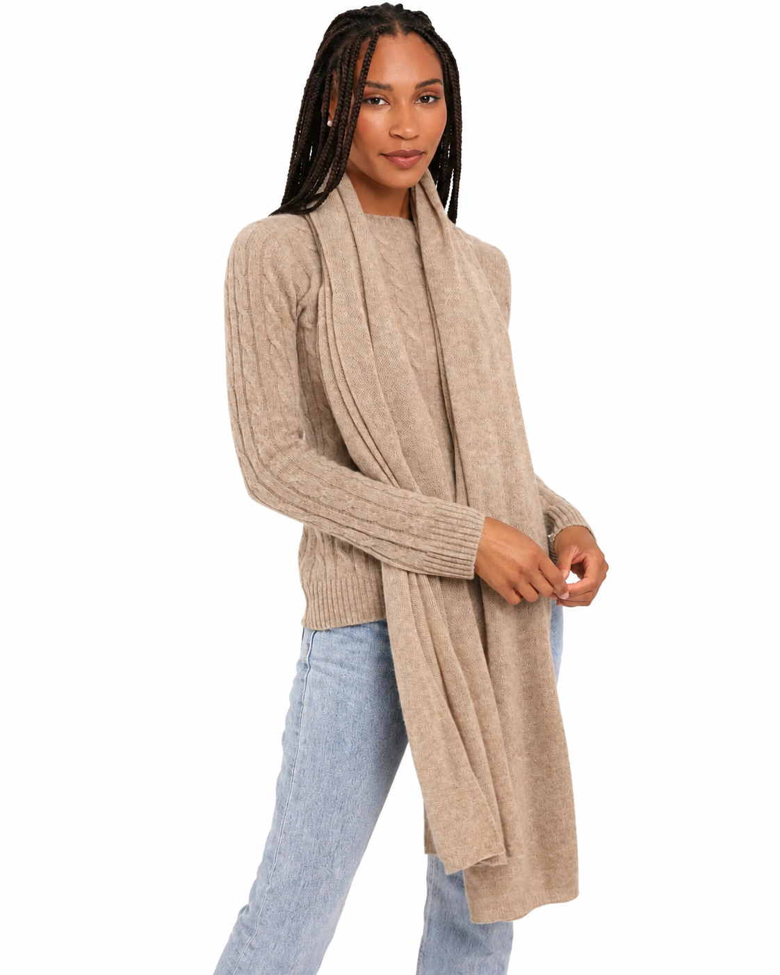 100% CASHMERE BREEZY TRAVEL WRAP IN NATURAL
