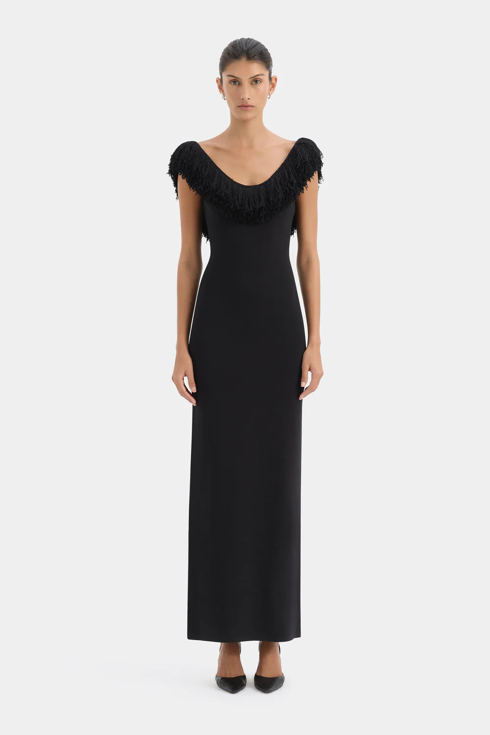 MARCELLINE FRINGE SCOOP BACK GOWN