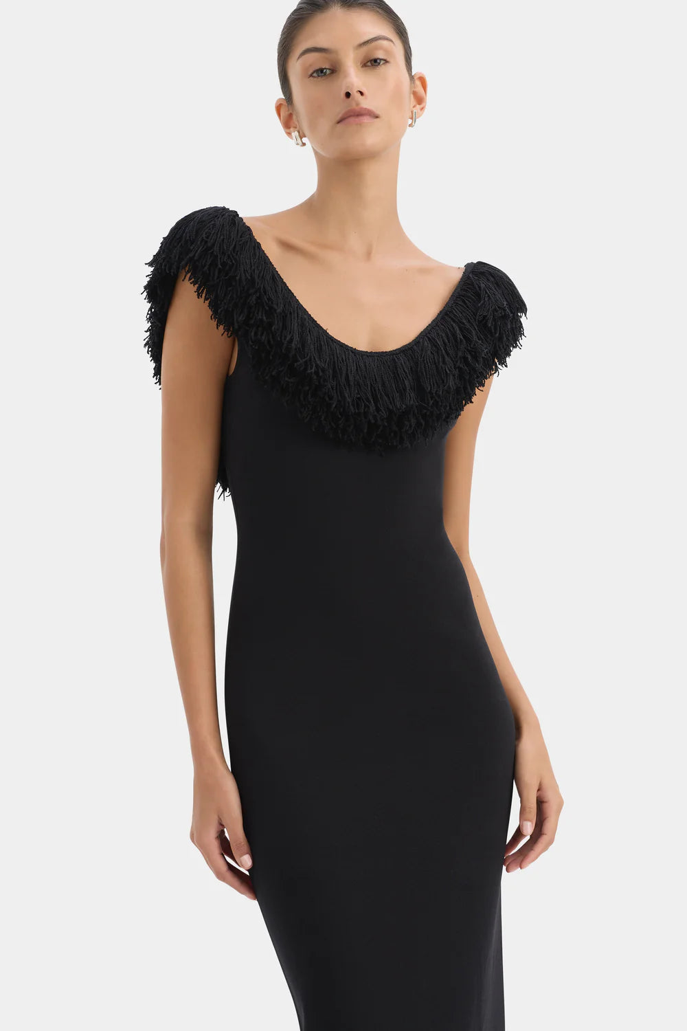 MARCELLINE FRINGE SCOOP BACK GOWN