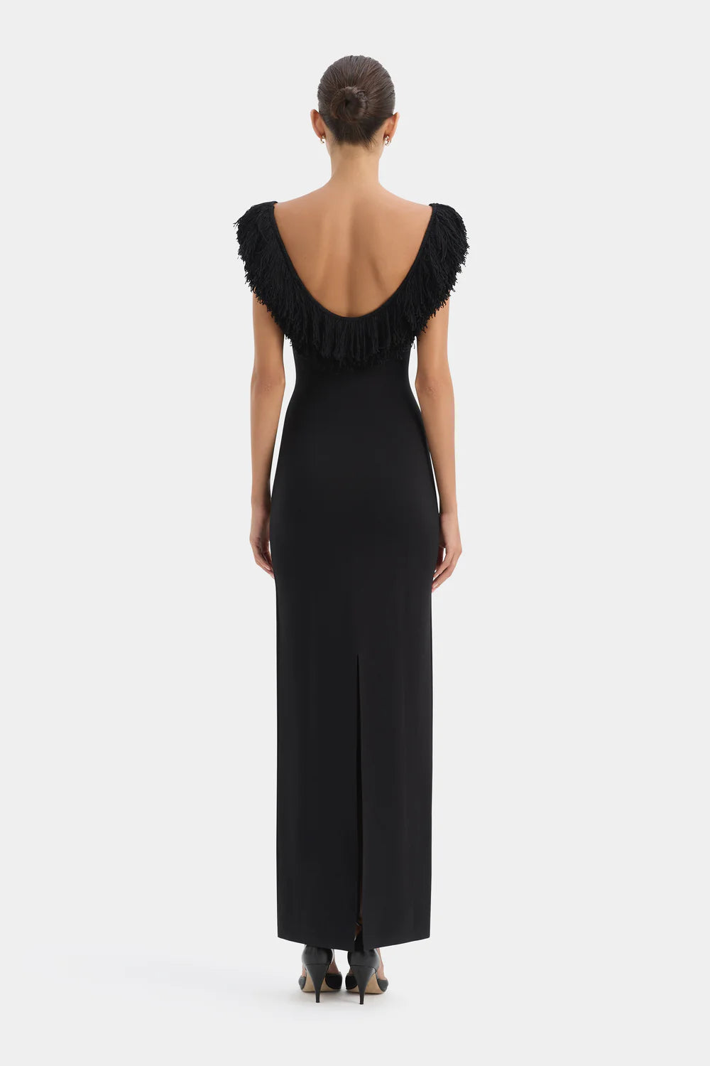 MARCELLINE FRINGE SCOOP BACK GOWN