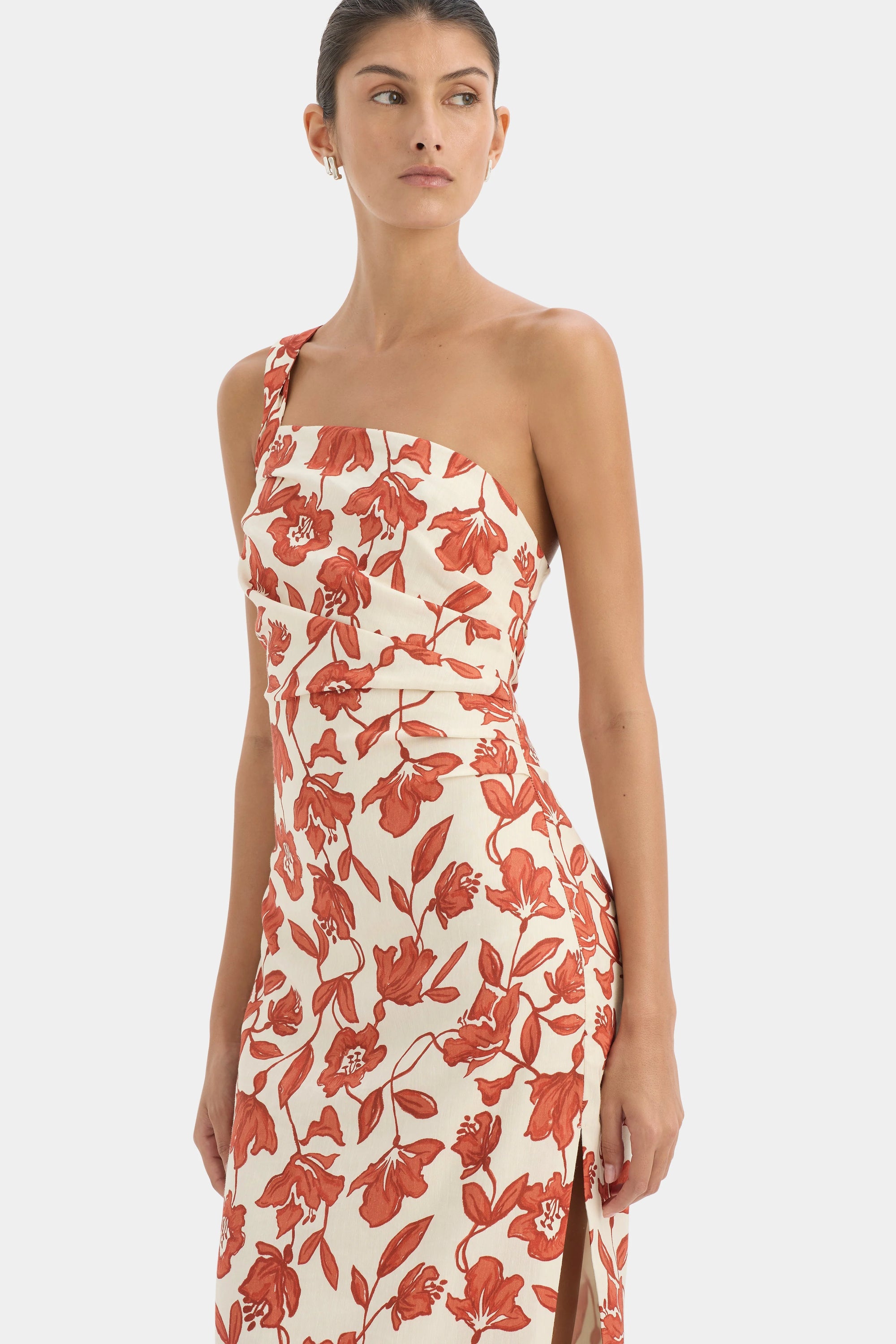 CHLOE ONE SHOULDER MIDI DRESS