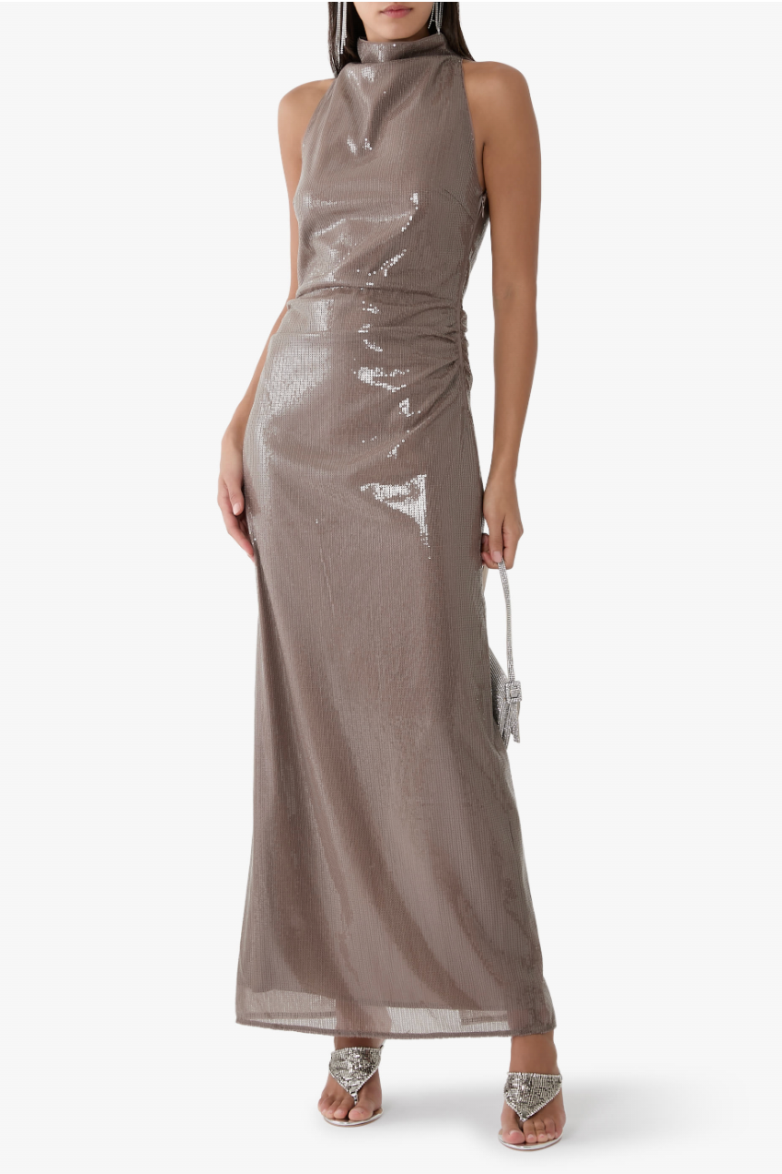 SEQUIN MAXI SLIT DRESS