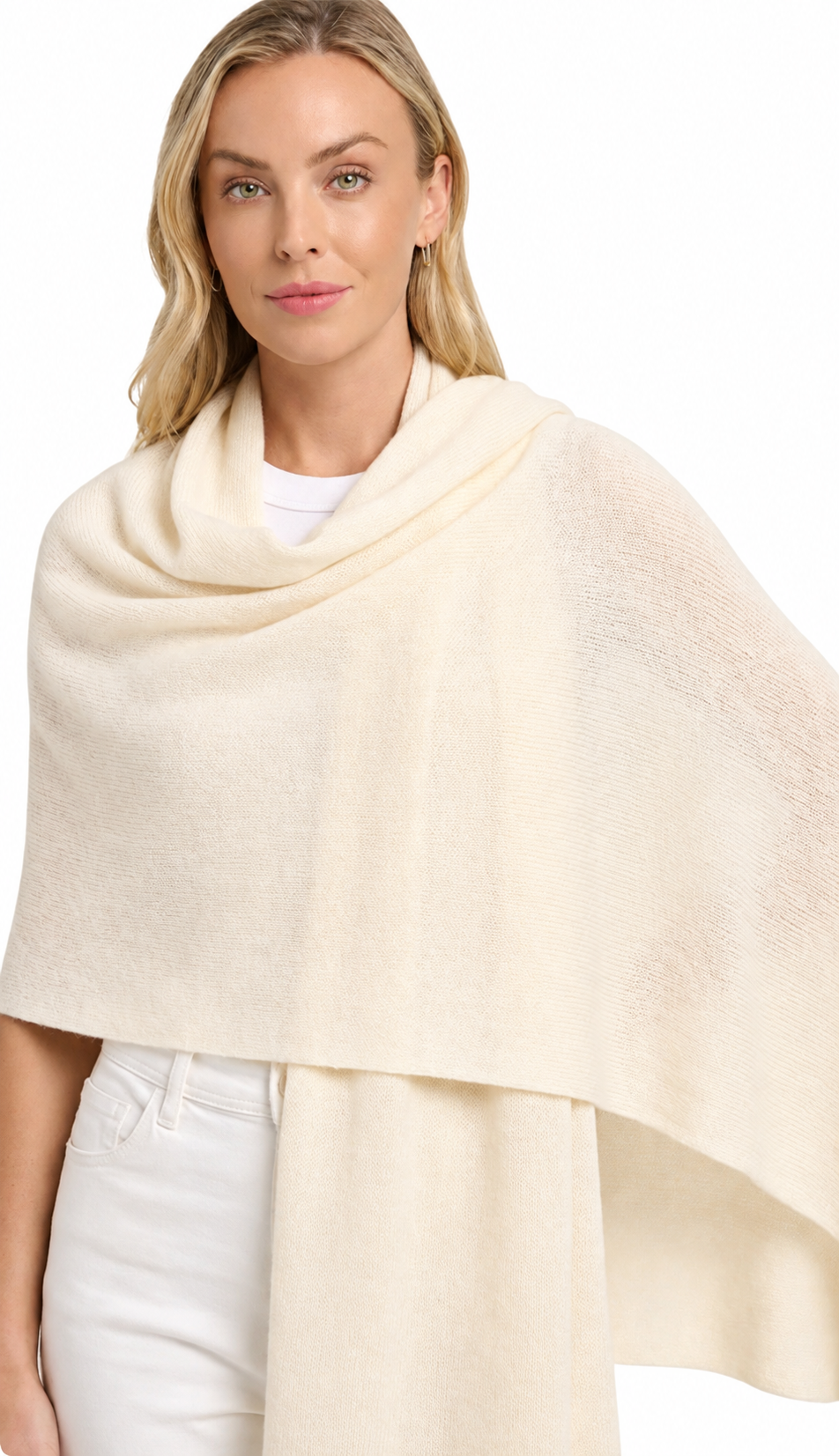 100% CASHMERE BREEZY TRAVEL WRAP IN SNOW