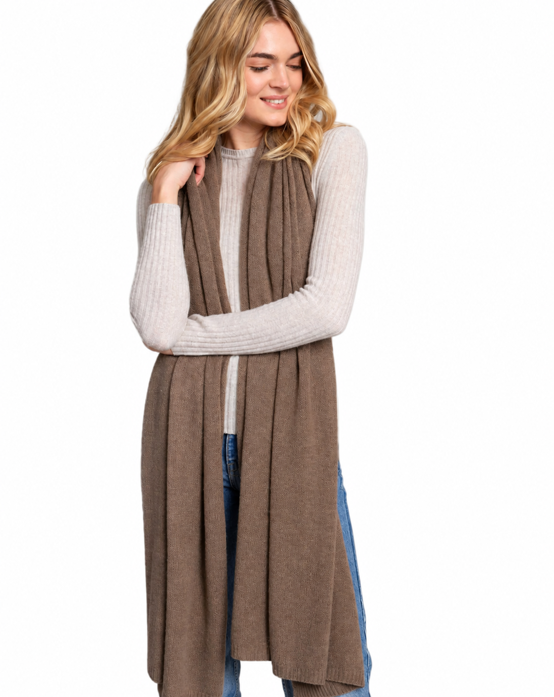 100% CASHMERE BREEZY TRAVEL WRAP IN TRUFFLE