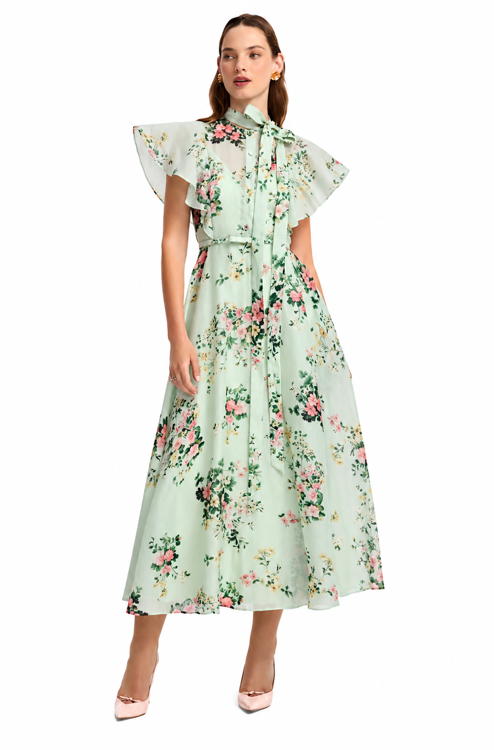 ELSIE FLUTTER SLEEVE MIDI DRESS