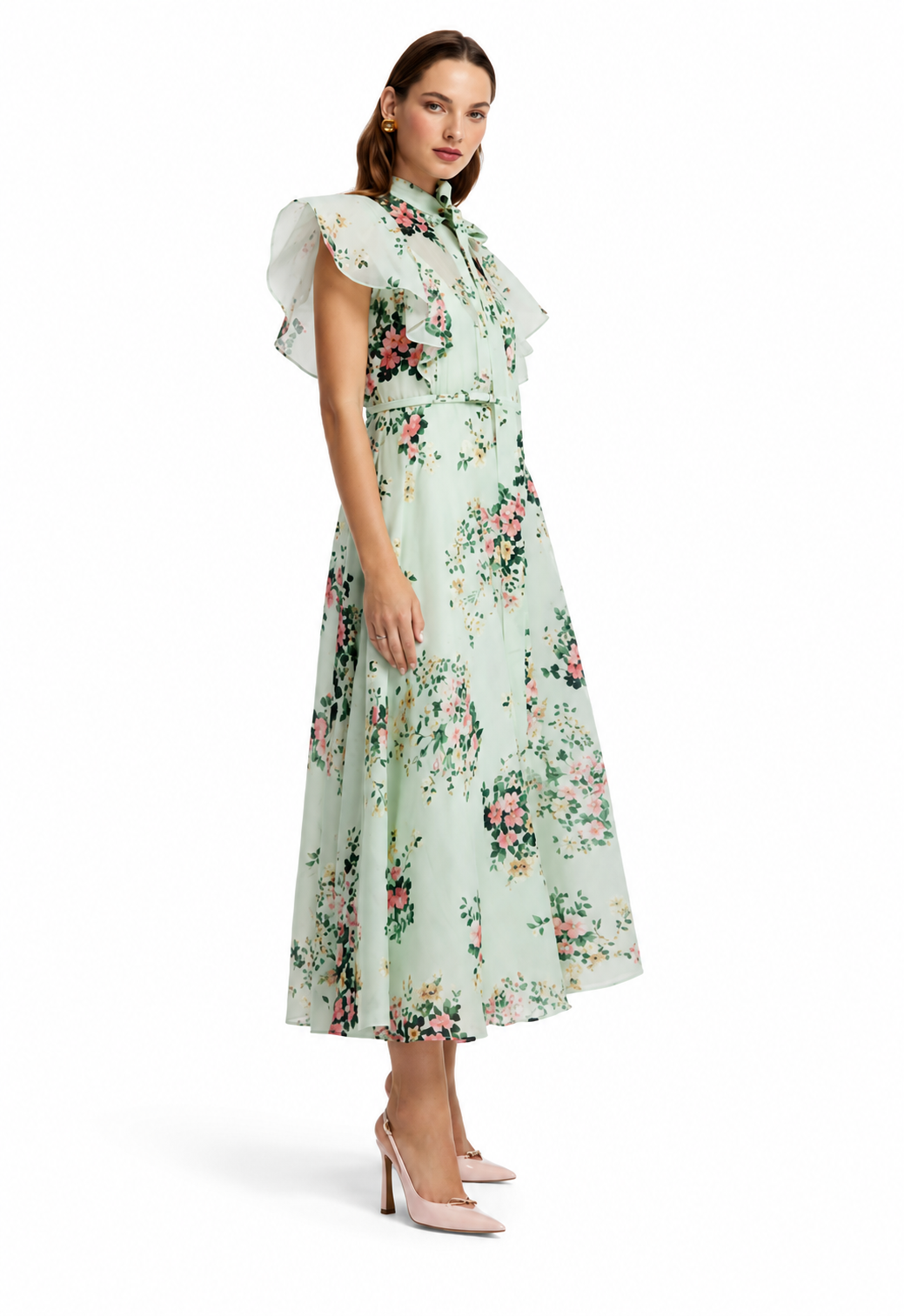 ELSIE FLUTTER SLEEVE MIDI DRESS